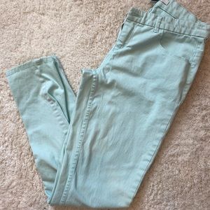 Mint colored skinny jeans